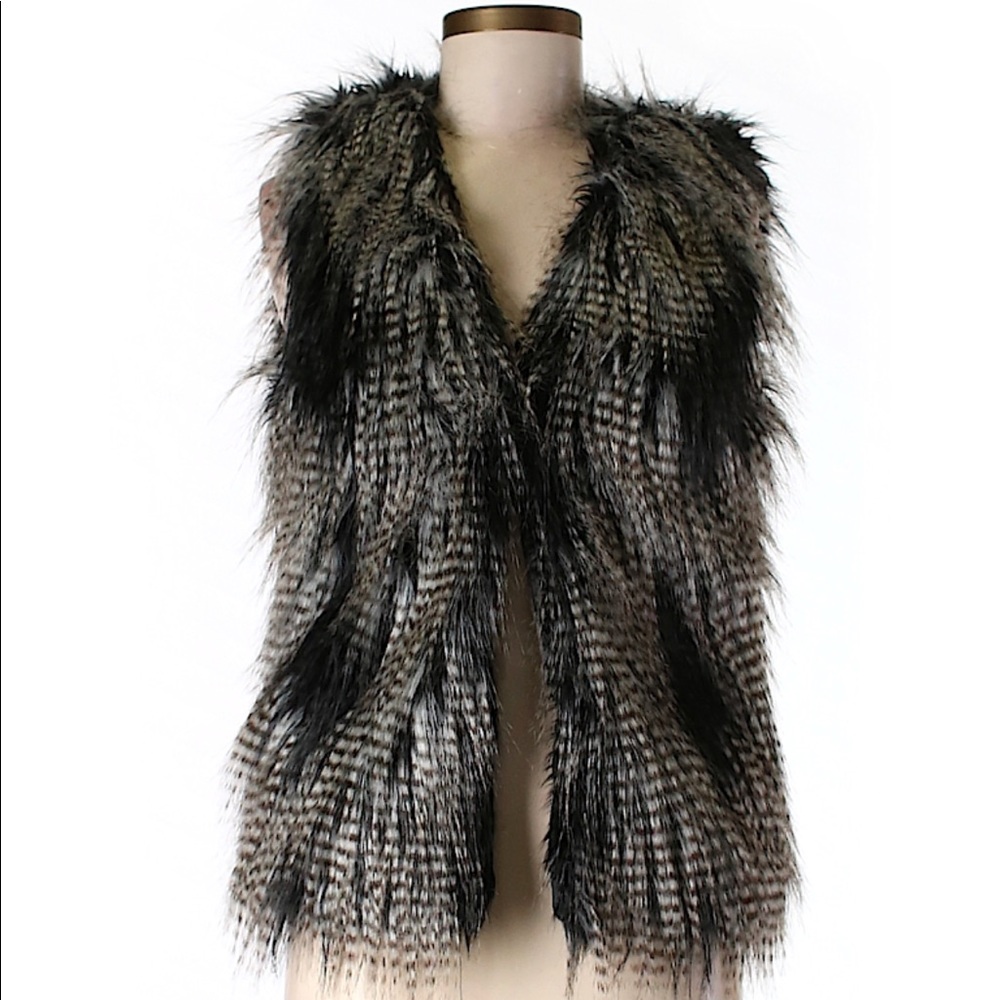 H&M Gray/Black Fur Vest